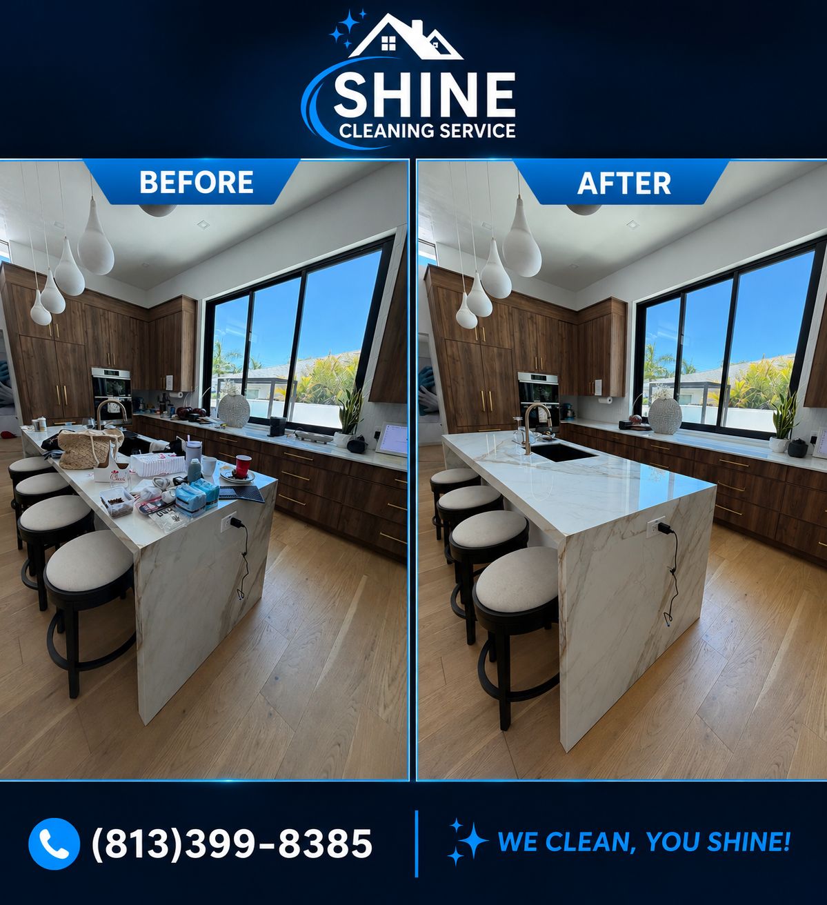 Before and after cleaning of a modern kitchen